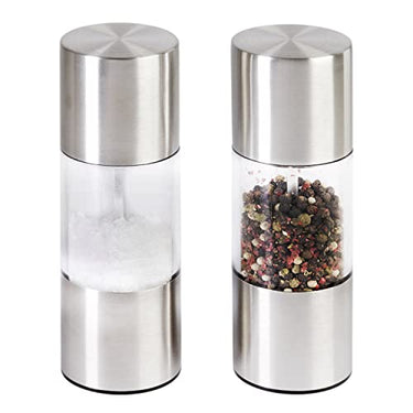 wenco Salz- und Pfeffermühle Set 2-teilig, Gewürzmühlen aus rostfreiem Edelstahl mit Keramikmahlwerk, Mahlgrad stufenlos einstellbar, für trockene Gewürze, Pfeffer und Salz, Silber/Transparent im Sale